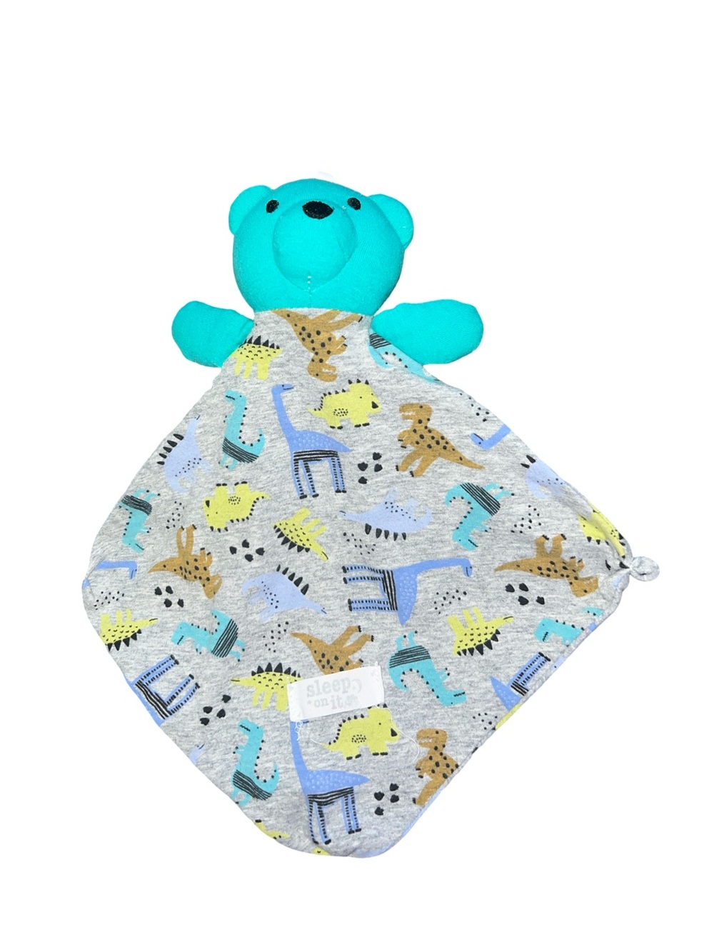 Sleep On It Green Plush Bear Lovey Gray Dinosaur Print Knotted Corners 7 Inch